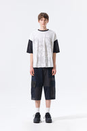 PATCHWORK CARGO BERMUDA PANTS FOR MEN IN CHARCOAL GREY