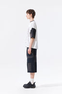 PATCHWORK CARGO BERMUDA PANTS FOR MEN IN CHARCOAL GREY