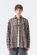 MIXED CHECK OVER FIT SHIRT IN BROWN
