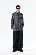 MIXED CHECK OVER FIT SHIRT IN NAVY