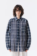 MIXED CHECK OVER FIT SHIRT IN NAVY