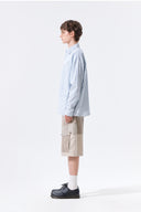 WASHED COTTON DRAWSTRING SHIRT IN SKY BLUE