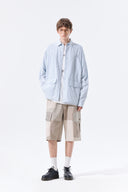 WASHED COTTON DRAWSTRING SHIRT IN SKY BLUE
