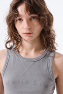 DISTRESSED SLEEVELESS LOGO TOP IN LIGHT GRAY