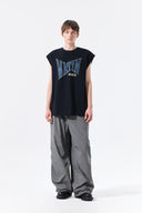 不修邊剪裁無袖上衣男款 黑色