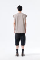 RAW EDGE CUT OUT SLEEVELESS TOP FOR MEN IN BEIGE
