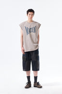 RAW EDGE CUT OUT SLEEVELESS TOP FOR MEN IN BEIGE