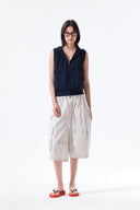 BACK LOGO JERSEY HOOD VEST IN NAVY