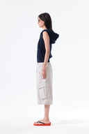BACK LOGO JERSEY HOOD VEST IN NAVY