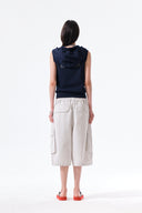 BACK LOGO JERSEY HOOD VEST IN NAVY