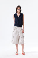 BACK LOGO JERSEY HOOD VEST IN NAVY