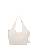 SIDE ZIP SUEDE SHOULDER BAG IN IVORY