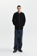 PATCH DETAIL KNIT ZIP UP FOR MEN IN BLACK