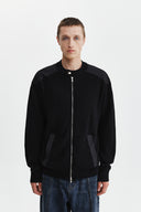 PATCH DETAIL KNIT ZIP UP FOR MEN IN BLACK
