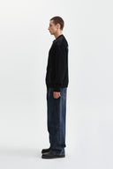 PATCH DETAIL KNIT ZIP UP FOR MEN IN BLACK
