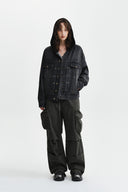 WESTERN PANEL HOODED DENIM JUMPER IN BLACK