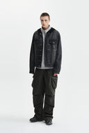WESTERN PANEL HOODED DENIM JUMPER IN BLACK