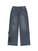SHADOW DISTRESSED WIDE DENIM PANTS IN BLUE