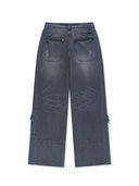 SHADOW DISTRESSED WIDE DENIM PANTS IN BLUE