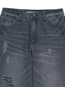 SHADOW DISTRESSED WIDE DENIM PANTS IN BLUE