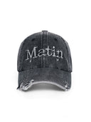 VINTAGE DISTRESSED DENIM BALL CAP IN BLACK