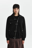 ASYMMETRIC KNIT PANEL JUMPER IN BLACK