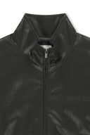 SMALL LOGO FAUX LEATHER HIGH NECK JUMPER IN DARK BROWN