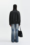 SMALL LOGO FAUX LEATHER HIGH NECK JUMPER IN DARK BROWN