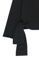 BACK LOGO RAW CUT BOAT NECK TOP IN BLACK