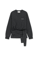 WRAP TIE KNIT PULLOVER IN CHARCOAL GREY