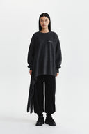 WRAP TIE KNIT PULLOVER IN CHARCOAL GREY