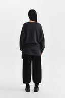WRAP TIE KNIT PULLOVER IN CHARCOAL GREY