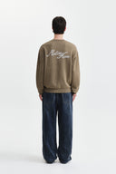 CALLIGRAPHY BACK LOGO KNIT PULLOVER IN KHAKI