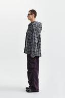 RAW CUT CHECK HOODED SHIRT IN BLACK