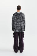 RAW CUT CHECK HOODED SHIRT IN BLACK