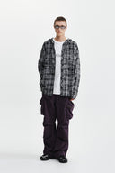 RAW CUT CHECK HOODED SHIRT IN BLACK