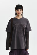 GRAFFITI ARTWORK LAYERED TOP IN CHARCOAL GREY