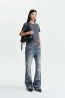 SIDE BUCKLE BIKER SHOULDER BAG IN BLACK