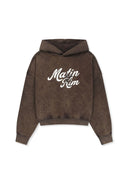 WASHED CALLIGRAPHY LOGO HOODY TOP IN BROWN