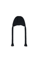 TASSEL TIE KNIT BEANIE IN BLACK