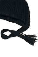TASSEL TIE KNIT BEANIE IN BLACK