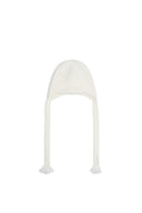 TASSEL TIE KNIT BEANIE IN IVORY