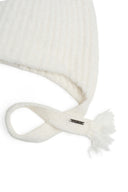 TASSEL TIE KNIT BEANIE IN IVORY
