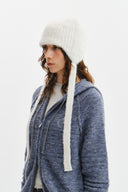 TASSEL TIE KNIT BEANIE IN IVORY