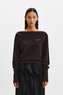 BOAT NECK VOLUME SLEEVE KNIT PULLOVERP IN BROWN