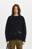 LOOSE FIT HAIRY KNIT PULLOVER IN BLACK
