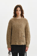 LOOSE FIT HAIRY KNIT PULLOVER IN LIGHT KHAKI