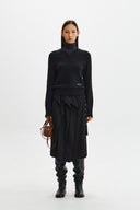 RAW EDGE FLAP BELTED SKIRT IN BLACK