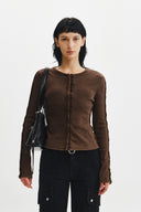 WASHED RIB BUTTON DETAIL TOP IN BROWN