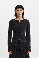 WASHED RIB BUTTON DETAIL TOP IN CHARCOAL